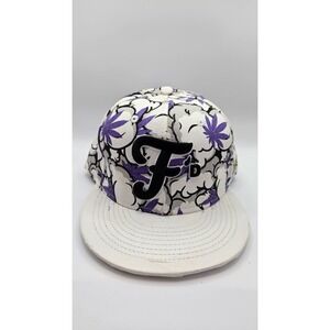 Art Sew Filthy Dripped F'd Snapback Hat Purple Cloud Weed Leaf Print Flat Bill
